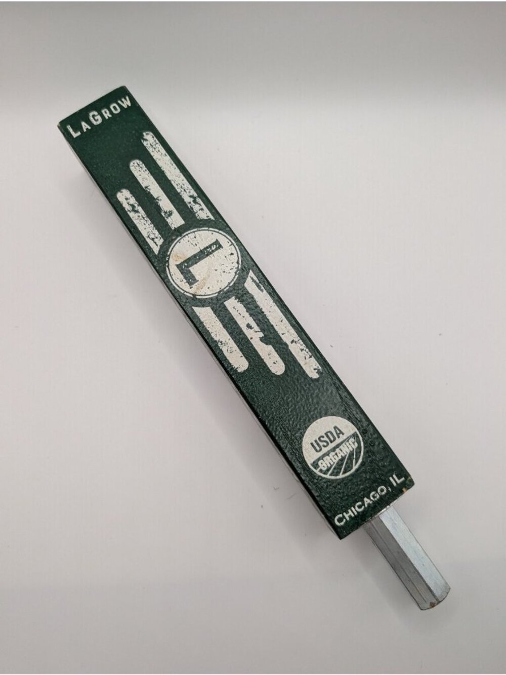LAGROW Beer Tap Handle Green White Wood Distressed Organic Chicago Logo - Picture 4 of 5